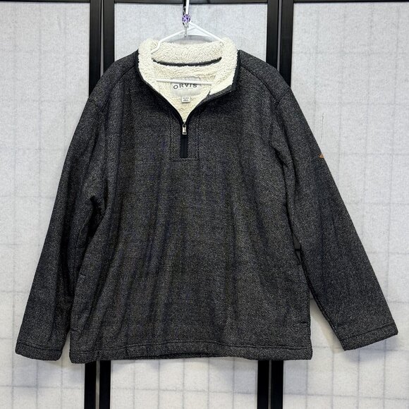 Orvis Other - Orvis Quarter Zip Mock Neck Fleece Lined Sweater XXL Black Grey Long Sleeve